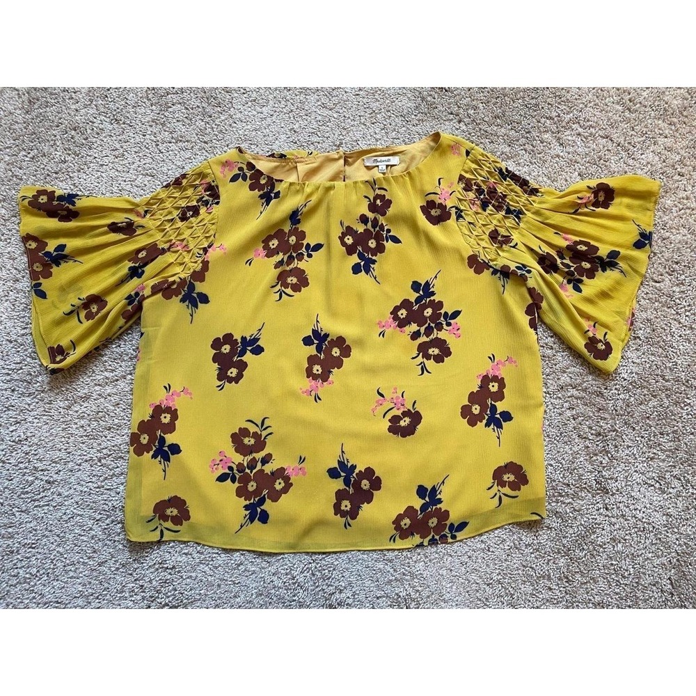 Madewell Top Women Large Blouse Cascade Floral Flutter Bell Sleeve SKU11